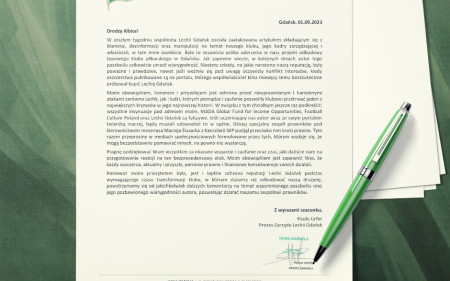 List do Kibiców od Prezesa Paolo Urfera/Letter to Fans from Paolo Urfer